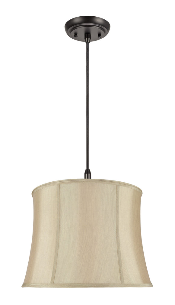 # 70021 Two-Light Hanging Pendant Ceiling Light with Transitional Bell Fabric Lamp Shade, in Faux Silk Gold Taupe, 16