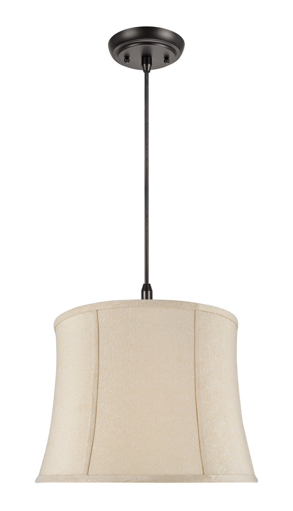 # 70022 Two-Light Hanging Pendant Ceiling Light with Transitional Bell Fabric Lamp Shade, Creme Jacquard Fabric, 16