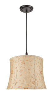 # 70023 Two-Light Hanging Pendant Ceiling Light with Transitional Bell Fabric Lamp Shade, Gold with Floral Design, 16" W