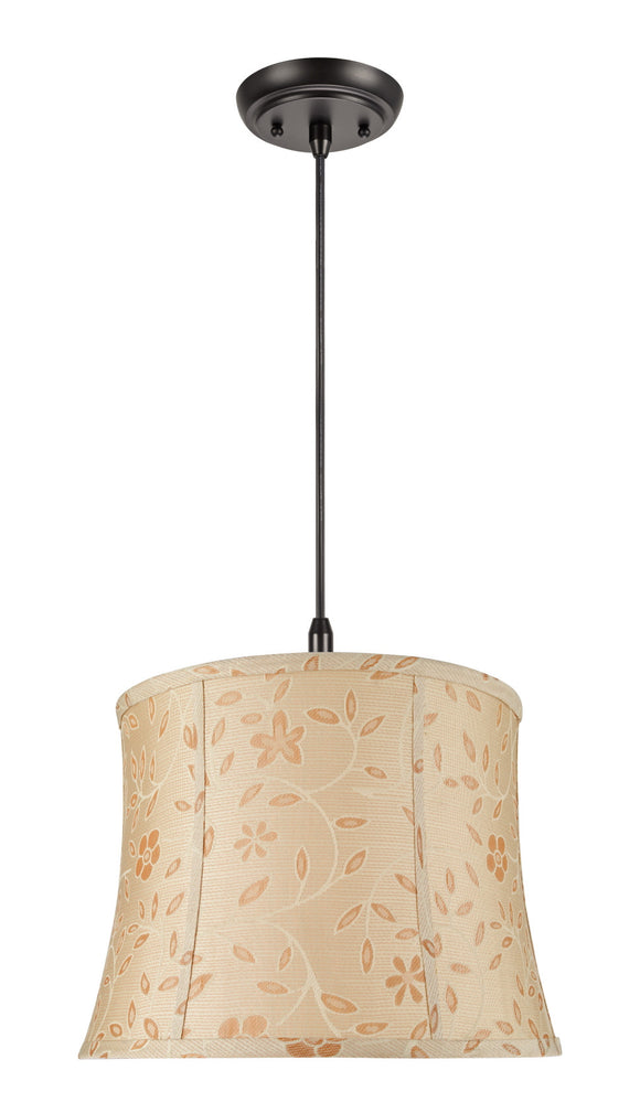 # 70023 Two-Light Hanging Pendant Ceiling Light with Transitional Bell Fabric Lamp Shade, Gold with Floral Design, 16