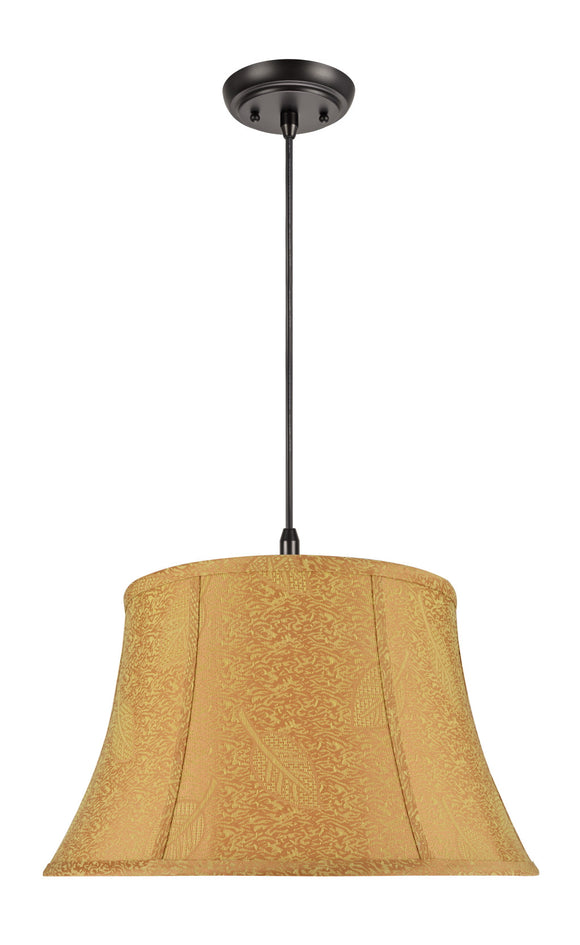 # 70025 Two-Light Hanging Pendant Ceiling Light with Transitional Bell Fabric Lamp Shade, Pumpkin Gold - Leaf Design, 19