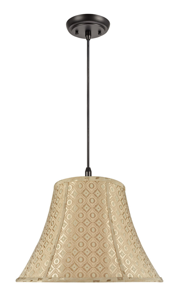 # 70028  Two-Light Hanging Pendant Ceiling Light with Transitional Bell Fabric Lamp Shade, Gold Geometric Design, 18