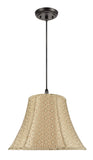 # 70028  Two-Light Hanging Pendant Ceiling Light with Transitional Bell Fabric Lamp Shade, Gold Geometric Design, 18" W