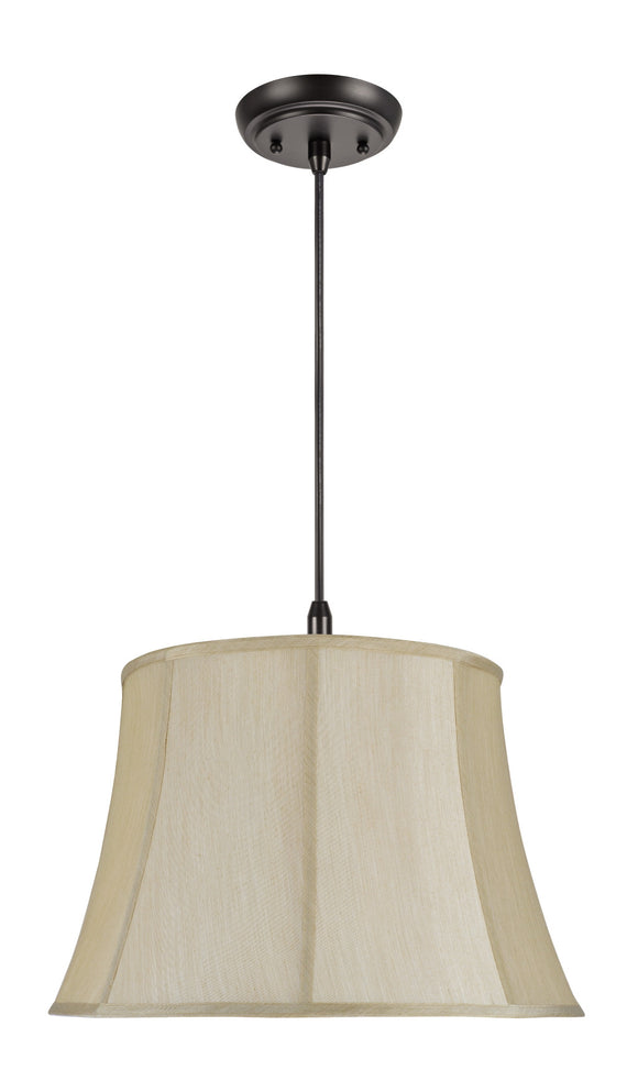 # 70121 Two-Light Hanging Pendant Ceiling Light with a Transitional Bell Fabric Lamp Shade, Beige Faux Silk Fabric, 18
