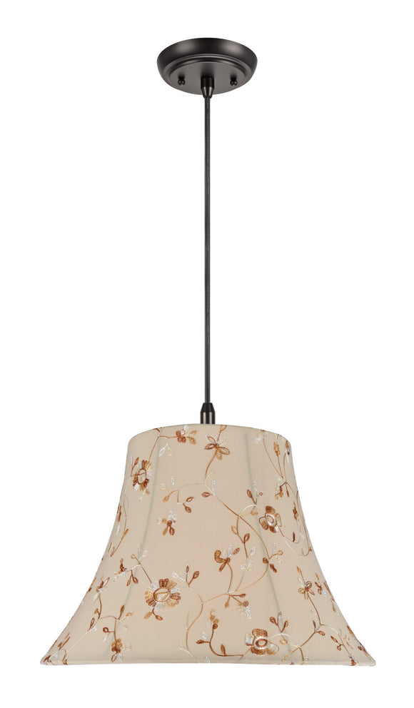 # 70141 Two-Light Hanging Pendant Ceiling Light with Transitional Bell Fabric Lamp Shade, Apricot Floral Design, 18