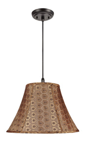 # 70182 Two-Light Hanging Pendant Ceiling Light with Transitional Bell Fabric Lamp Shade, Pumpkin Gold Textured Fabric, 17" W