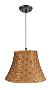 # 70018 One-Light Hanging Pendant Ceiling Light with Transitional Bell Fabric Lamp Shade, Pumpkin Gold - Black accents, 13" W