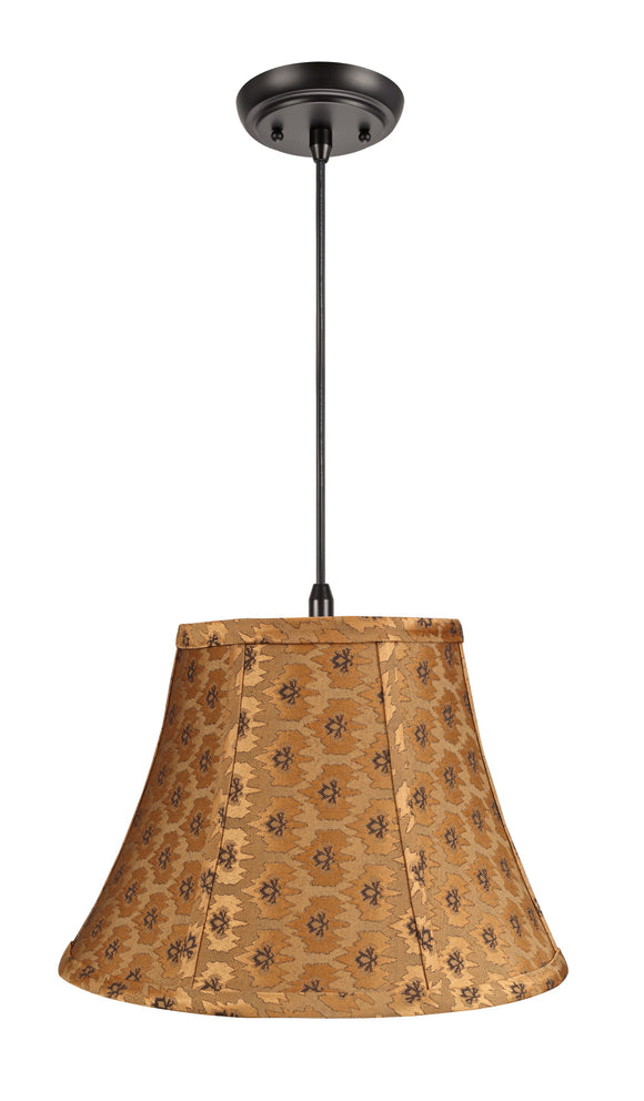 # 70018 One-Light Hanging Pendant Ceiling Light with Transitional Bell Fabric Lamp Shade, Pumpkin Gold - Black accents, 13