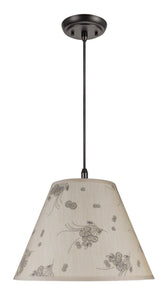 # 72150 Two-Light Hanging Pendant Ceiling Light with Transitional Hardback Fabric Lamp Shade, Beige - Floral Design, 15" W