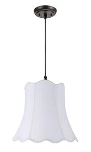 # 74001 Two-Light Hanging Pendant Ceiling Light with Transitional Scallop Bell Fabric Lamp Shade, in a White Cotton, 16" W