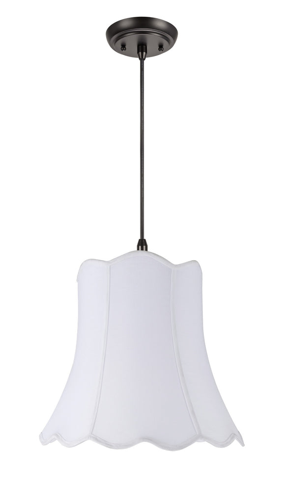 # 74001 Two-Light Hanging Pendant Ceiling Light with Transitional Scallop Bell Fabric Lamp Shade, in a White Cotton, 16