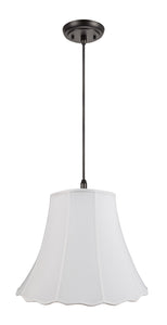 # 74005 Two-Light Hanging Pendant Ceiling Light with Transitional Scallop Bell Fabric Lamp Shade, in White Linen, 20" W