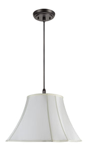 # 74006 Two-Light Hanging Pendant Ceiling Light with Transitional Scallop Bell Fabric Lamp Shade, Off White Faux Silk, 18" W