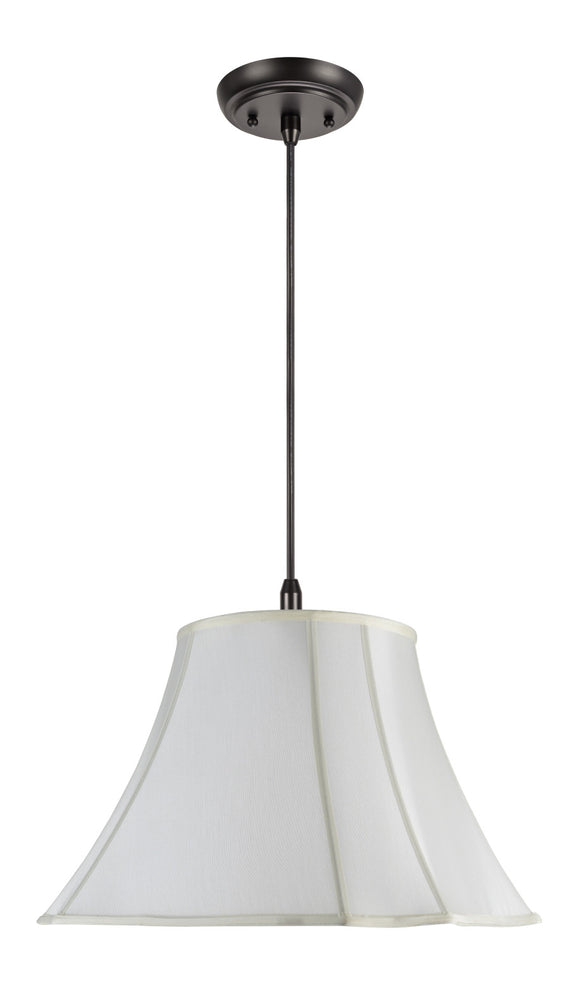 # 74006 Two-Light Hanging Pendant Ceiling Light with Transitional Scallop Bell Fabric Lamp Shade, Off White Faux Silk, 18