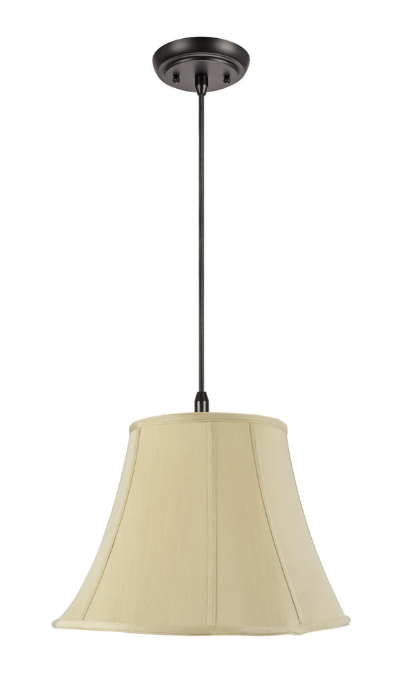 # 74016 Two-Light Hanging Pendant Ceiling Light with Transitional Scallop Bell Fabric Lamp Shade, in a Beige Sateen, 16