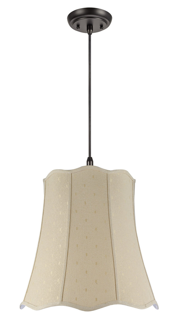 # 74026 Two-Light Hanging Pendant Ceiling Light with Transitional Scallop Bell Fabric Lamp Shade, Beige Textured, 20