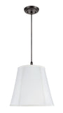 # 75002 Two-Light Hanging Pendant Ceiling Light with Transitional Hexagon Bell Fabric Lamp Shade, Off White Cotton, 16" W