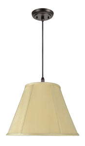 # 75004 Two-Light Hanging Pendant Ceiling Light with Transitional Hexagon Bell Fabric Lamp Shade, in a Beige Sateen, 16" W