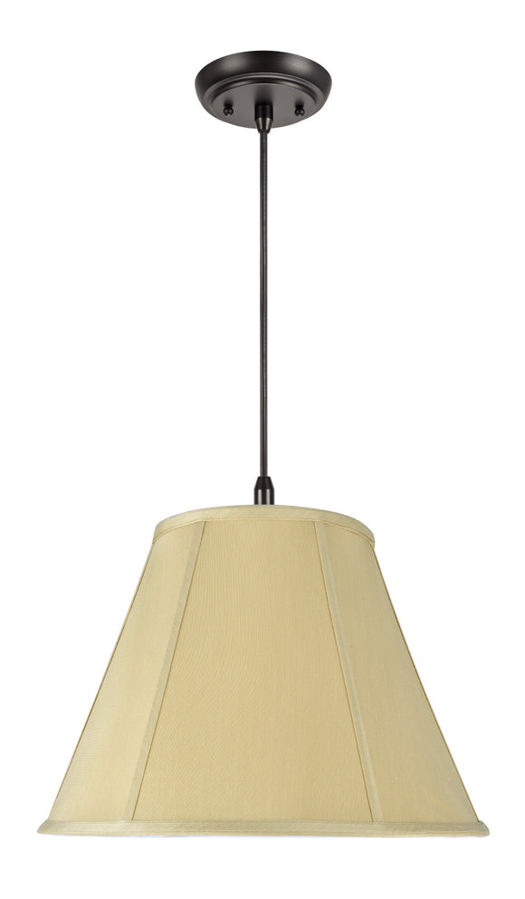 # 75004 Two-Light Hanging Pendant Ceiling Light with Transitional Hexagon Bell Fabric Lamp Shade, in a Beige Sateen, 16