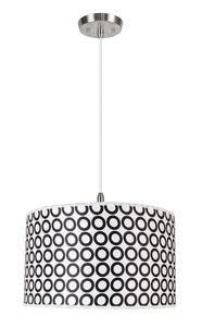# 71008 Two-Light Hanging Pendant Ceiling Light, Transitional Hardback Drum Fabric Shade, Black/White Geometric, 17" W