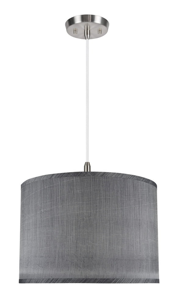 # 71013  Two-Light Hanging Pendant Ceiling Light with Transitional Hardback Drum Fabric Lamp Shade, Grey & Black, 16
