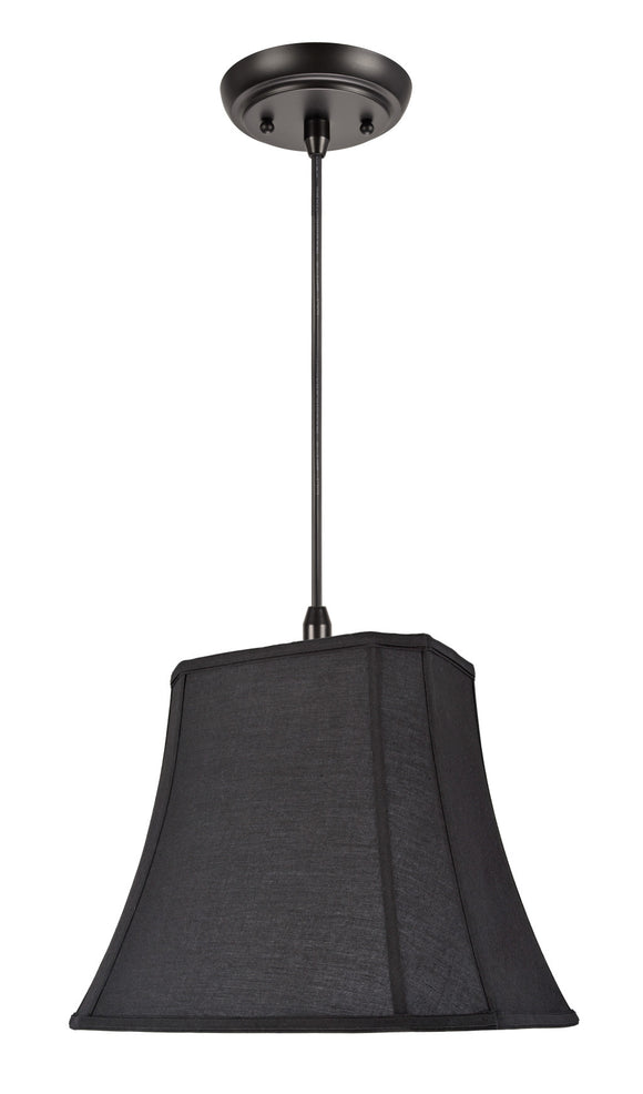 # 74046 One-Light Hanging Pendant Ceiling Light with Transitional Oblong Cut Corner Bell Shade, Black Cotton Fabric, 16