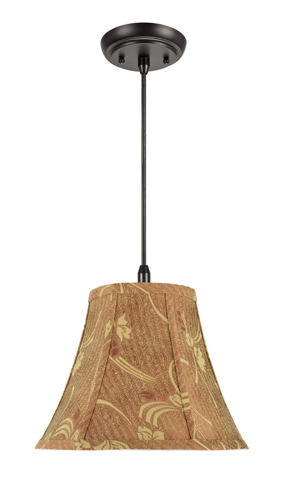 # 70156 One-Light Hanging Pendant Ceiling Light with Transitional Bell Fabric Lamp Shade, Copper with Neutral Accents, 12