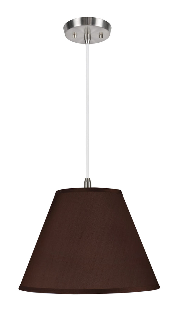 # 72151  Two-Light Hanging Pendant Ceiling Light with Transitional Hardback Fabric Lamp Shade, Brown Faux Silk, 15