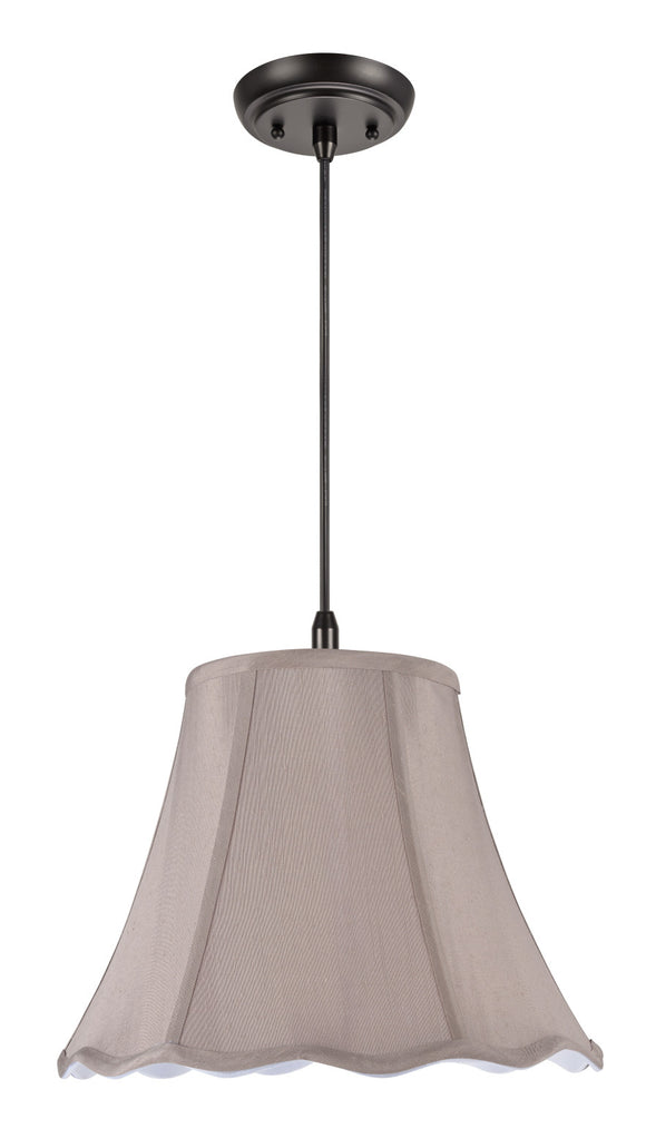 # 74004  One-Light Hanging Pendant Ceiling Light with Transitional Scallop Bell Fabric Lamp Shade, Taupe Faux Silk, 14