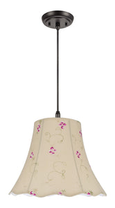 # 74036 One-Light Hanging Pendant Ceiling Light with Transitional Scallop Bell Fabric Lamp Shade, Apricot - Floral Design, 14" W