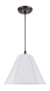 # 75005  One-Light Hanging Pendant Ceiling Light with Transitional Hexagon Bell Fabric Lamp Shade, Off White Cotton, 16" W