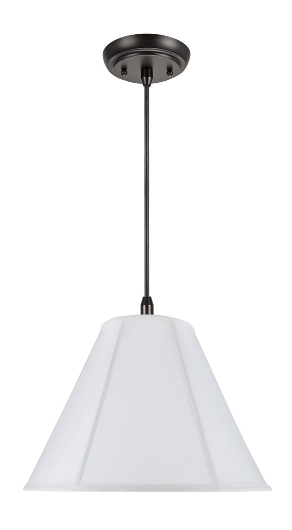 # 75005  One-Light Hanging Pendant Ceiling Light with Transitional Hexagon Bell Fabric Lamp Shade, Off White Cotton, 16
