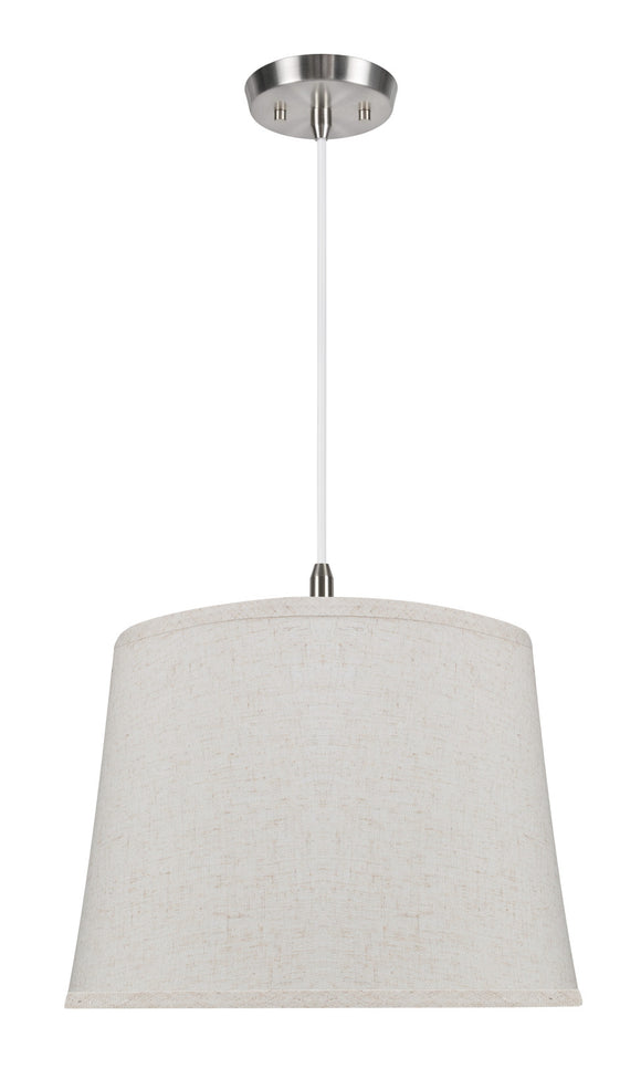 # 72055  Two-Light Hanging Pendant Ceiling Light with Transitional Hardback Fabric Lamp Shade, in a Beige Linen, 16
