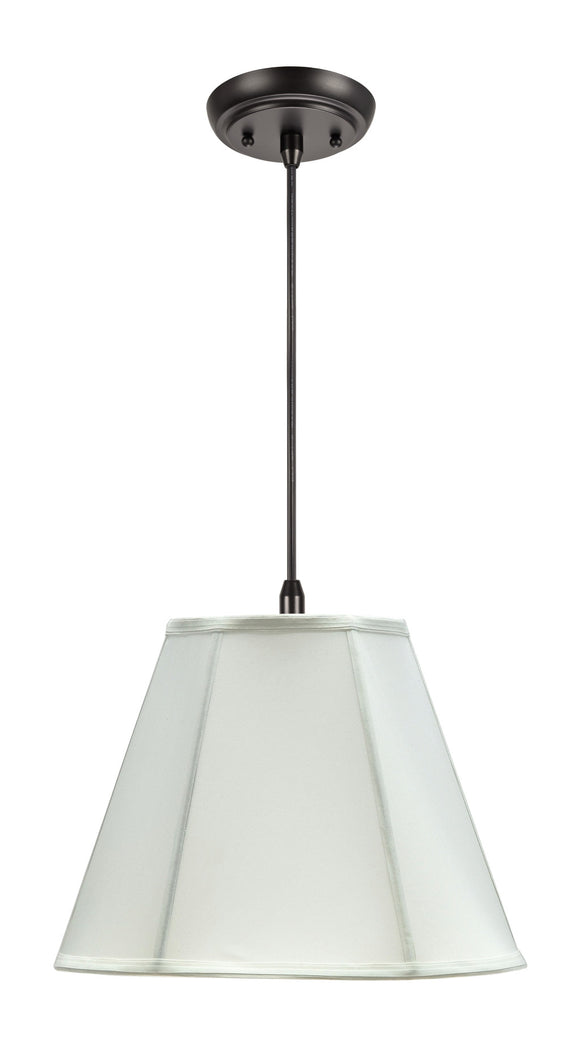 # 75003 One-Light Hanging Pendant Ceiling Light with Transitional Hexagon Bell Fabric Lamp Shade, Off White Cotton, 14