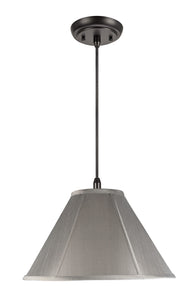 # 75009  One-Light Hanging Pendant Ceiling Light with Transitional Bell Fabric Lamp Shade, Light Grey Faux Silk Fabric, 15" W
