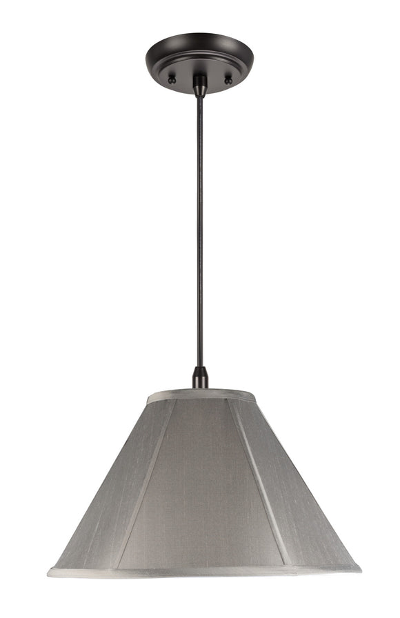 # 75009  One-Light Hanging Pendant Ceiling Light with Transitional Bell Fabric Lamp Shade, Light Grey Faux Silk Fabric, 15