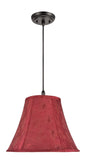 # 70131  One-Light Hanging Pendant Ceiling Light with Transitional Bell Fabric Lamp Shade in Red with Leaf Design, 14" W
