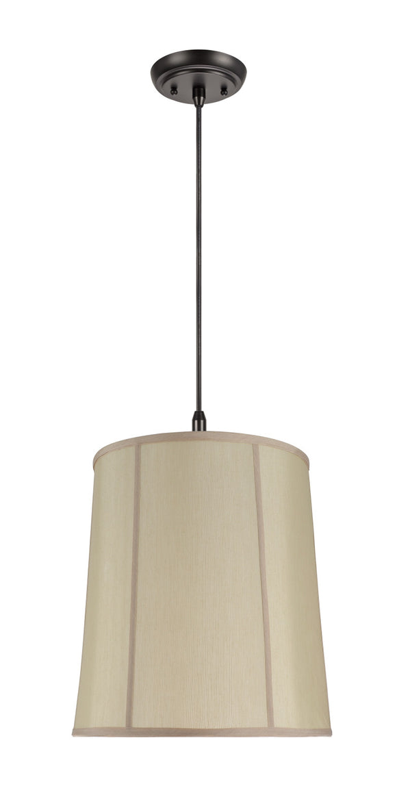 # 75008 One-Light Hanging Pendant Ceiling Light with Transitional Drum Fabric Lamp Shade, Gold Faux Silk Fabric, 14