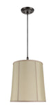 # 75008 One-Light Hanging Pendant Ceiling Light with Transitional Drum Fabric Lamp Shade, Gold Faux Silk Fabric, 14" W